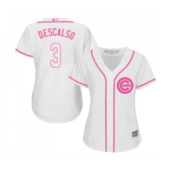 Women's Chicago Cubs #3 Daniel Descalso Authentic White Fashion Baseball Jersey