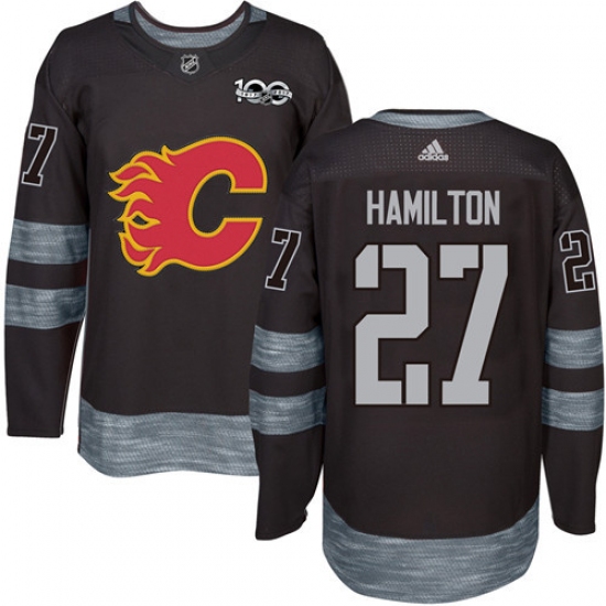 Men's Adidas Calgary Flames #27 Dougie Hamilton Authentic Black 1917-2017 100th Anniversary NHL Jersey - Ujersey