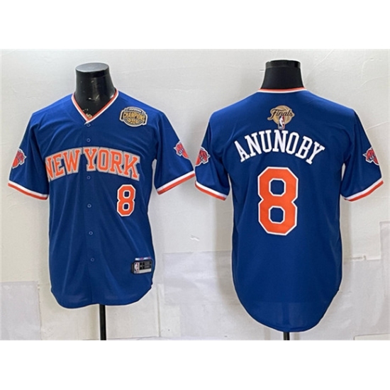 Men's New York Knicks #8 OG Anunoby Royal 2026 Finals & Eastern Conference Champions Stitched Baseball Jersey - Ujersey