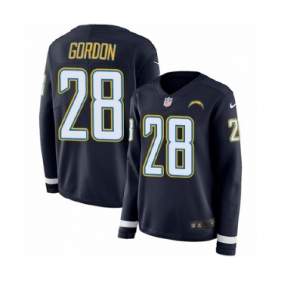 Women's Nike Los Angeles Chargers #28 Melvin Gordon Limited Navy Blue Therma Long Sleeve NFL Jersey - Ujersey