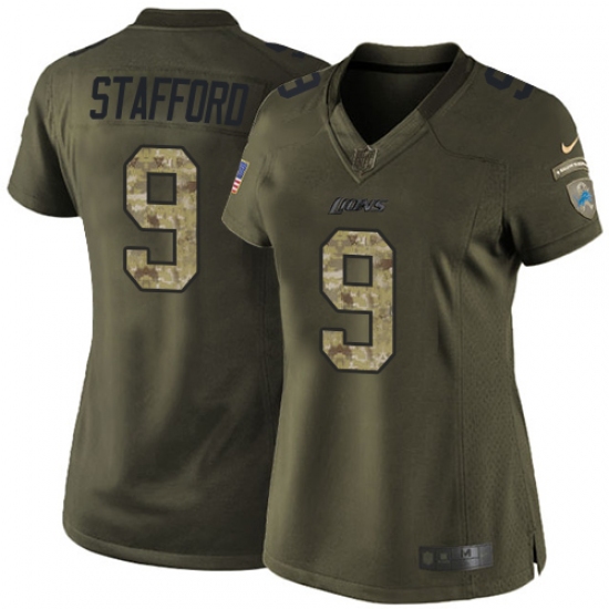 Women's Nike Detroit Lions #9 Matthew Stafford Elite Green Salute to Service NFL Jersey - Ujersey