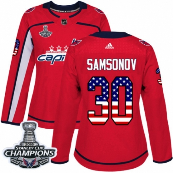Women's Adidas Washington Capitals #30 Ilya Samsonov Authentic Red USA Flag Fashion 2018 Stanley Cup Final Champions NHL Jersey - Ujersey