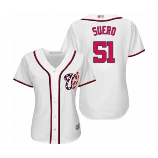 Women's Washington Nationals #51 Wander Suero Authentic White Home Cool Base Baseball Player Jersey - Ujersey