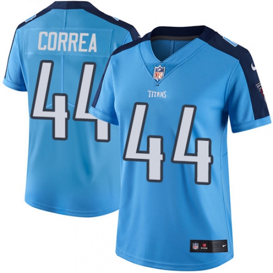 Women Nike Tennessee Titans #44 Kamalei Correa Limited Light Blue Rush Vapor Untouchable NFL Jersey - Ujersey