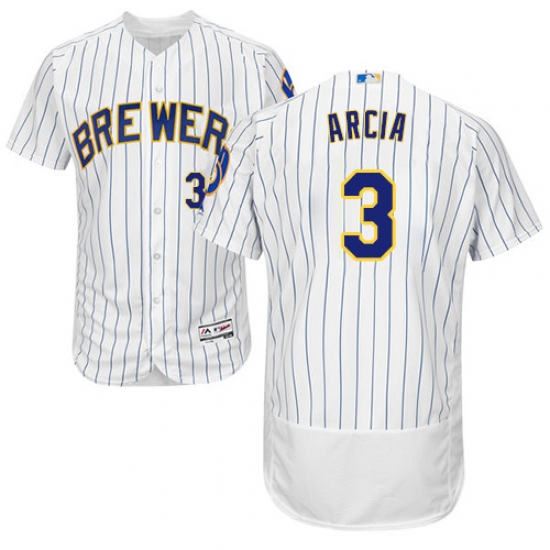 Men's Majestic Milwaukee Brewers #3 Orlando Arcia White/Royal Flexbase Authentic Collection MLB Jersey - Ujersey