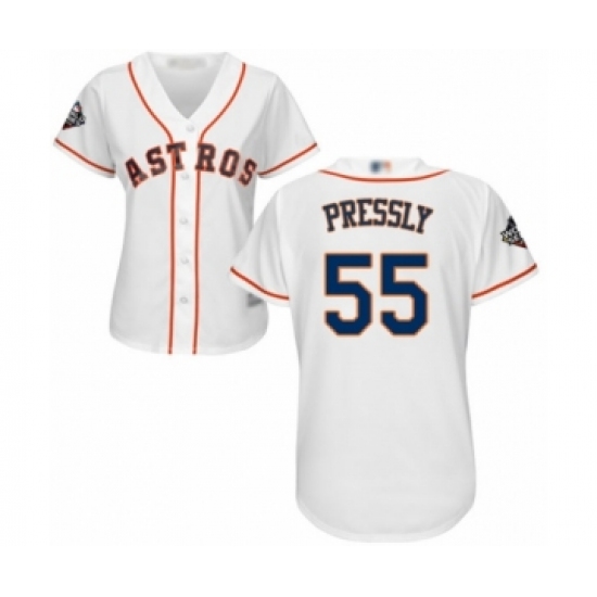 Women's Houston Astros #55 Ryan Pressly Authentic White Home Cool Base 2019 World Series Bound Baseball Jersey - Ujersey