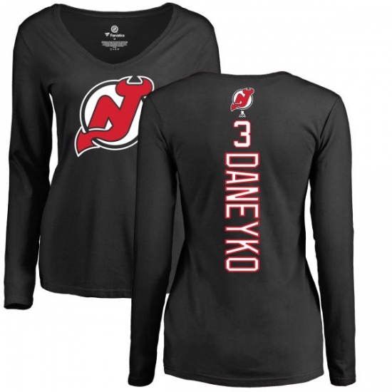 NHL Women's Adidas New Jersey Devils #3 Ken Daneyko Black Backer Long Sleeve T-Shirt - Ujersey
