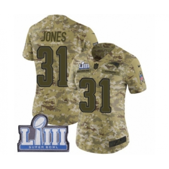 Women's Nike New England Patriots #31 Jonathan Jones Limited Camo 2018 Salute to Service Super Bowl LIII Bound NFL Jersey - Ujersey