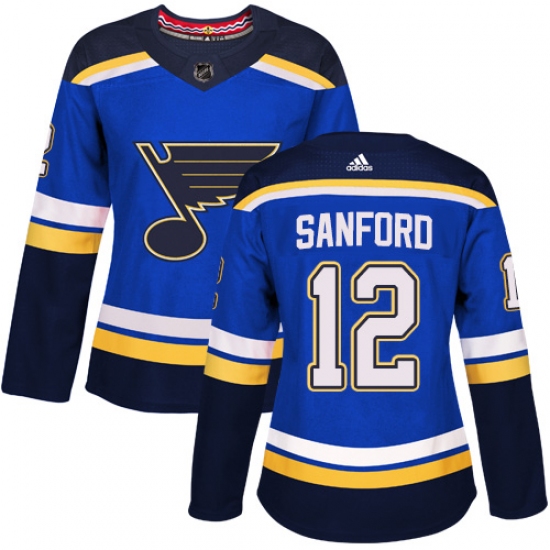 Women's Adidas St. Louis Blues #12 Zach Sanford Premier Royal Blue Home NHL Jersey - Ujersey