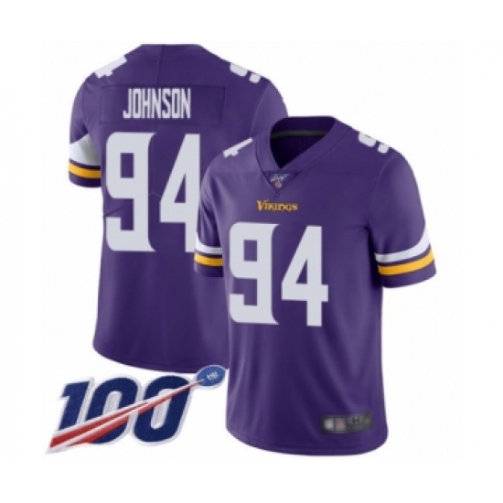 Men's Minnesota Vikings #94 Jaleel Johnson Purple Team Color Vapor Untouchable Limited Player 100th Season Football Jersey - Ujersey
