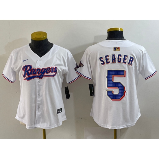 Women's Texas Rangers #5 Corey Seager White 2024 Gold Collection Limited Cool Base Jersey - Ujersey