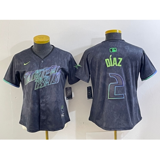 Women's Tampa Bay Rays #2 Yandy Diaz Charcoal 2024 City Connect Limited Cool Base Jersey - Ujersey