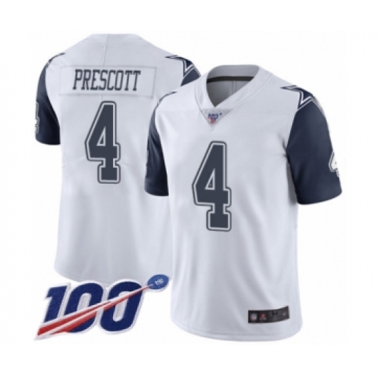 Youth Dallas Cowboys #4 Dak Prescott Limited White Rush Vapor Untouchable 100th Season Football Jersey - Ujersey