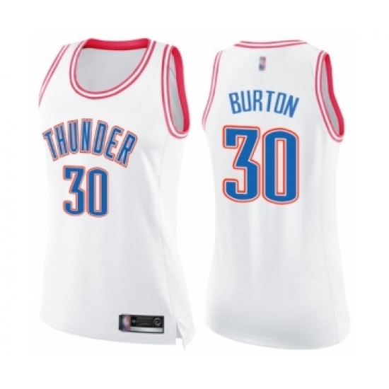 Women's Oklahoma City Thunder #30 Deonte Burton Swingman White Pink Fashion Basketball Jersey - Ujersey