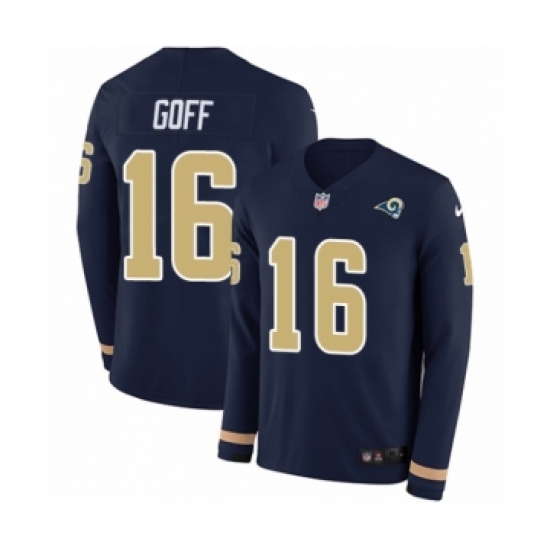 Men's Nike Los Angeles Rams #16 Jared Goff Limited Navy Blue Therma Long Sleeve NFL Jersey - Ujersey