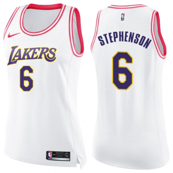 Women's Nike Los Angeles Lakers #6 Lance Stephenson Swingman White Pink Fashion NBA Jersey - Ujersey