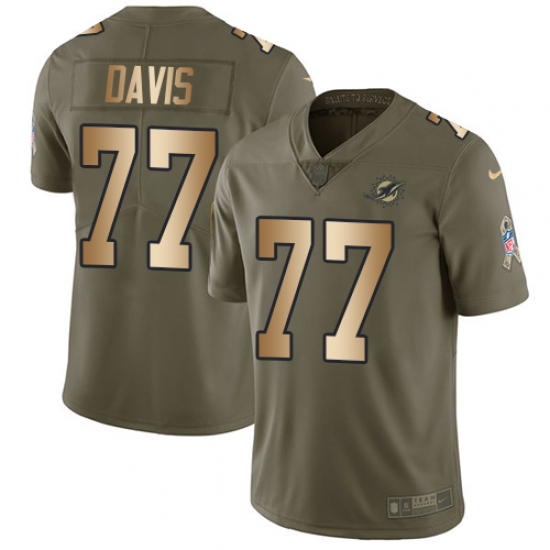 Men's Nike Miami Dolphins #77 Jesse Davis Limited Olive Gold 2017 Salute to Service NFL Jersey - Ujersey