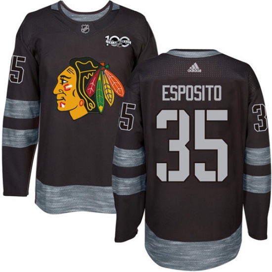 Men's Adidas Chicago Blackhawks #35 Tony Esposito Authentic Black 1917-2017 100th Anniversary NHL Jersey - Ujersey