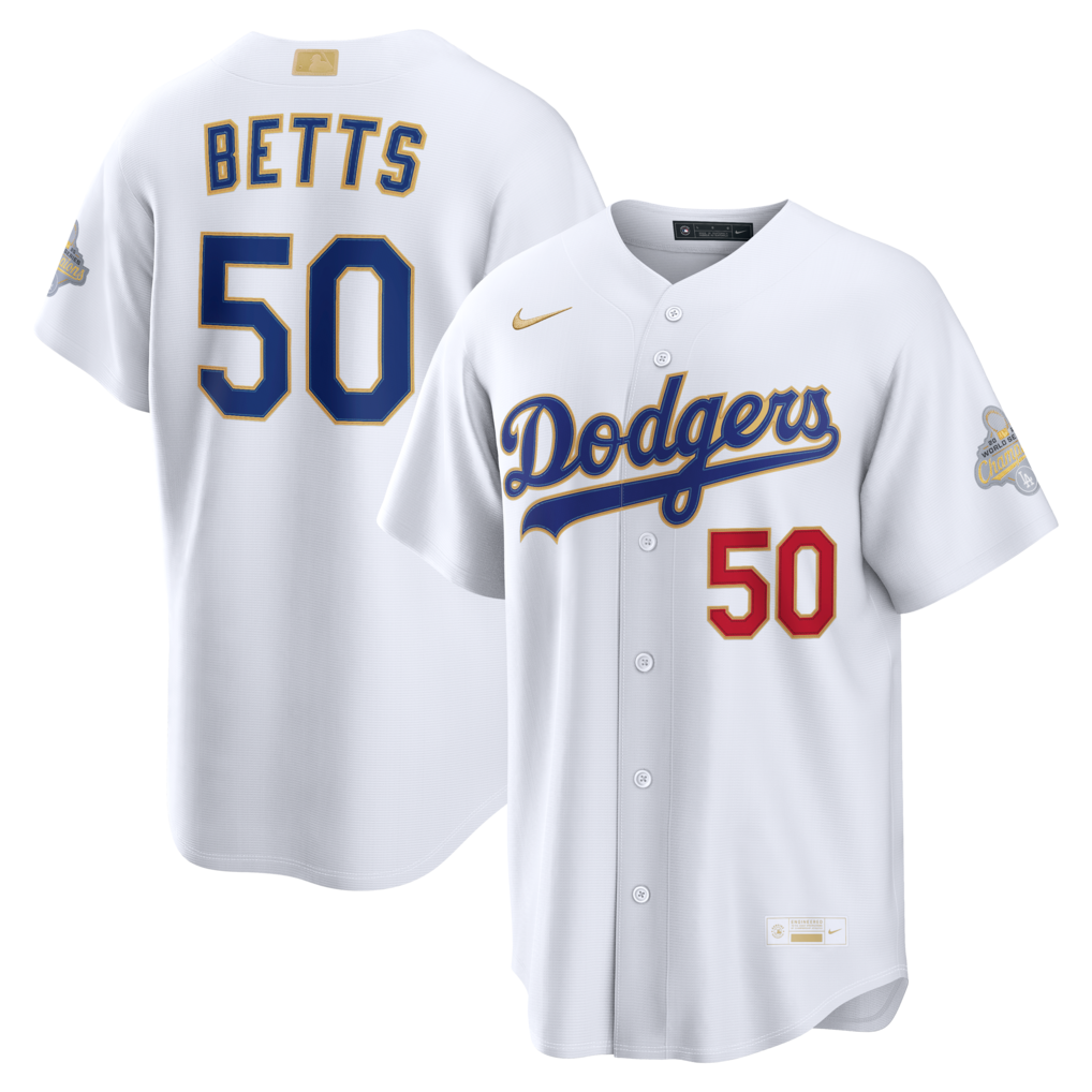 Men's Los Angeles Dodgers Mookie Betts Nike White 2026 Gold Collection Stadium Jersey - ujerseystore