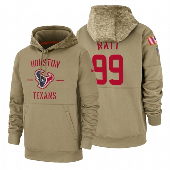 Men's Houston Texans #99 J.J. Watt 2019 Salute to Service Tan Sideline Therma Pullover Hoodie - Ujersey