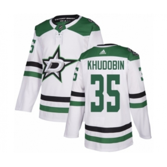Men's Adidas Dallas Stars #35 Anton Khudobin Authentic White Away NHL Jersey - Ujersey