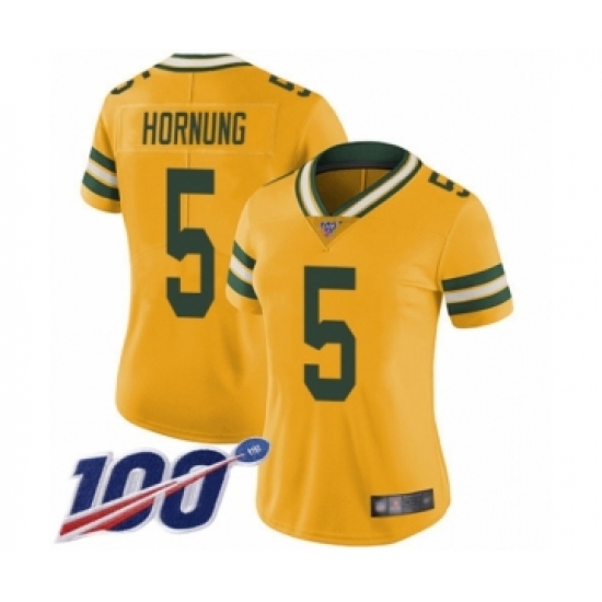 Women's Green Bay Packers #5 Paul Hornung Limited Gold Rush Vapor Untouchable 100th Season Football Jersey - Ujersey