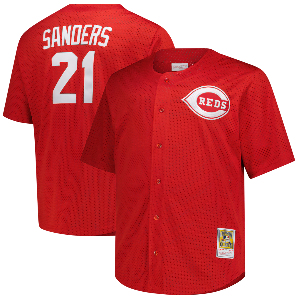 Men's Cincinnati Reds Deion Sanders Mitchell & Ness Red Big & Tall Cooperstown Mesh Batting Practice Jersey - ujerseystore