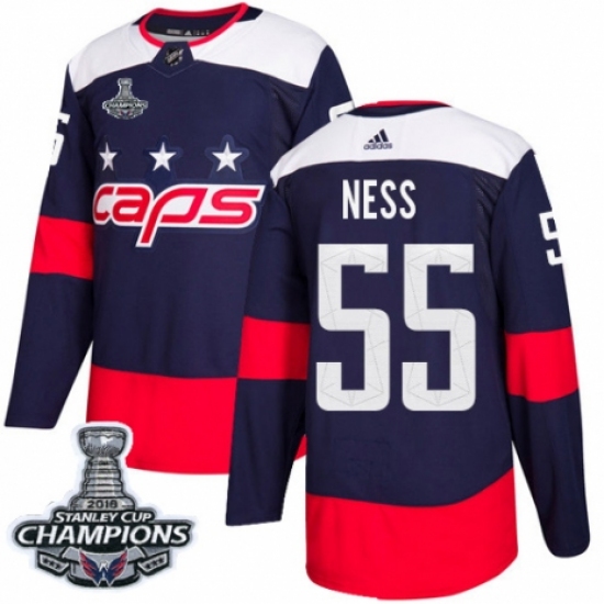 Men's Adidas Washington Capitals #55 Aaron Ness Authentic Navy Blue 2018 Stadium Series 2018 Stanley Cup Final Champions NHL Jersey - Ujersey