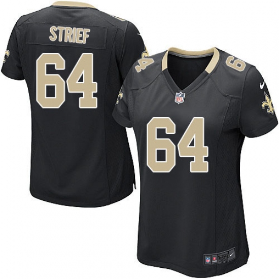 Women's Nike New Orleans Saints #64 Zach Strief Game Black Team Color NFL Jersey - Ujersey