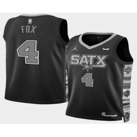 Men's San Antonio Spurs #4 DeAaron Fox Black 2025 Statement Edition Stitched Jersey - Ujersey