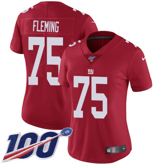 Women's New York Giants #75 Cameron Fleming Red Alternate Stitched 100th Season Vapor Untouchable Limited Jersey - Ujersey