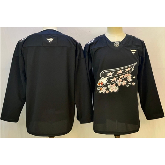 Men's Washington Capitals Blank Black Cherry Blossom Stitched Hockey Jersey - Ujersey