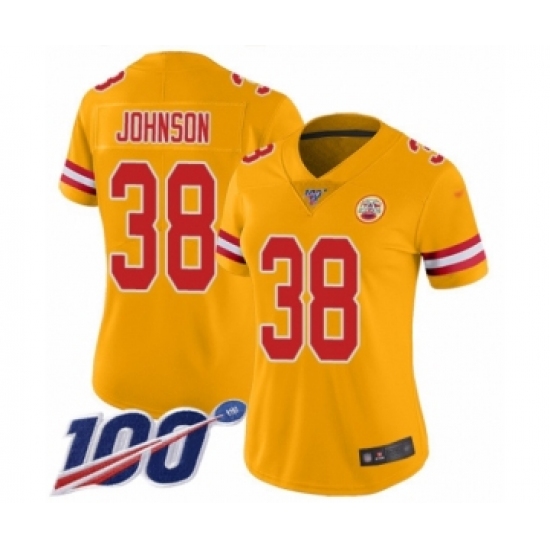 Women's Kansas City Chiefs #38 Dontae Johnson Limited Gold Inverted Legend 100th Season Football Jersey - Ujersey