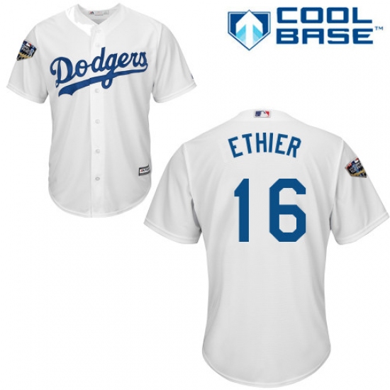 Youth Majestic Los Angeles Dodgers #16 Andre Ethier Authentic White Home Cool Base 2018 World Series MLB Jersey - Ujersey