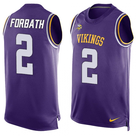 Men's Nike Minnesota Vikings #2 Kai Forbath Limited Purple Player Name & Number Tank Top NFL Jersey - Ujersey