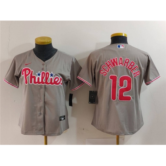 Women's Philadelphia Phillies #12 Kyle Schwarber Gray Cool Base Stitched Baseball Jersey(Run Small) - Ujersey