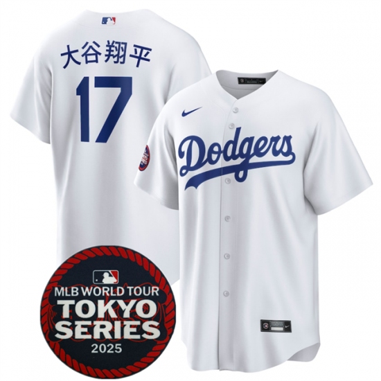 Men's Los Angeles Dodgers #17 大谷翔平 White 2025 World Tour Tokyo Series Home Stitched Baseball Jersey - Ujersey