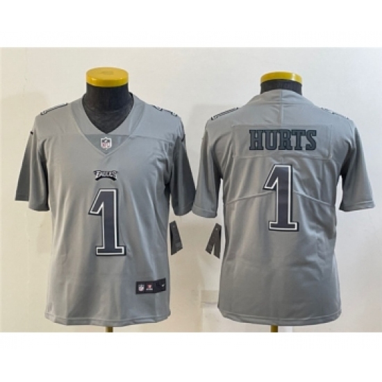 Youth Philadelphia Eagles #1 Jalen Hurts Gray Atmosphere Fashion Stitched Football Jersey - Ujersey