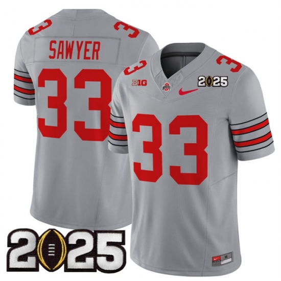 Men's Ohio State Buckeyes #33 Jack Sawyer Grey 2025 CFP Final F.U.S.E. Vapor Limited Stitched Football Jersey