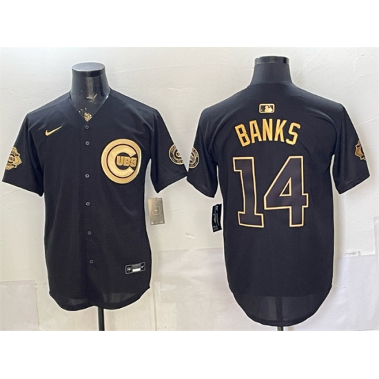 Men's Chicago Cubs #14 Ernie Banks Black Gold 150th Anniversary Stitched Baseball Jersey