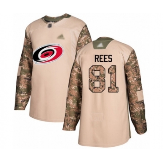 Men's Carolina Hurricanes #81 Jamieson Rees Authentic Camo Veterans Day Practice Hockey Jersey - Ujersey