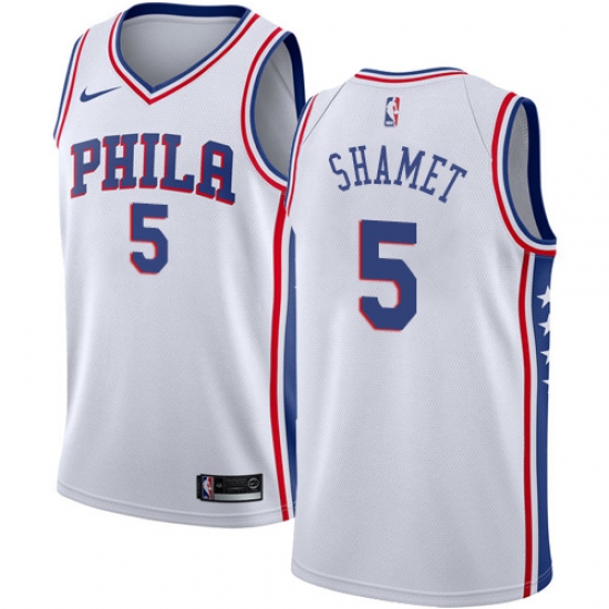 Men's Nike Philadelphia 76ers #5 Landry Shamet Swingman White NBA Jersey - Association Edition - Ujersey