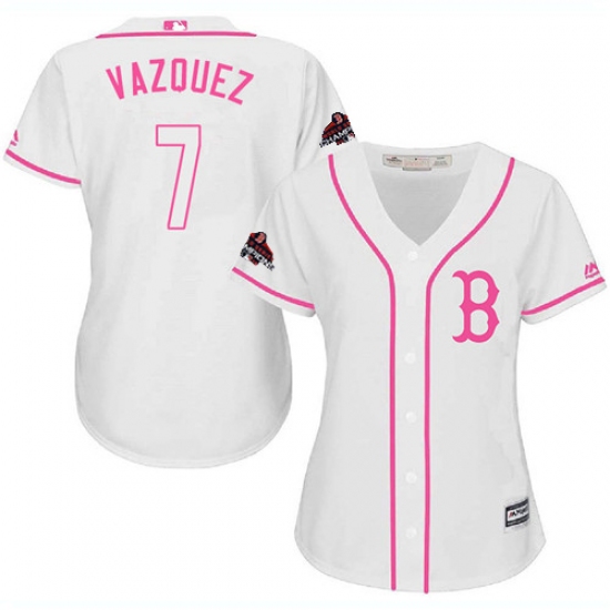 Women's Majestic Boston Red Sox #7 Christian Vazquez Authentic White Fashion 2018 World Series Champions MLB Jersey - Ujersey