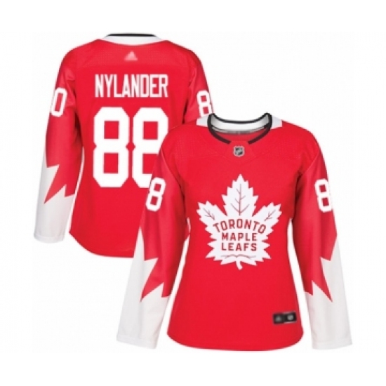 Women's Toronto Maple Leafs #88 William Nylander Authentic Red Alternate Hockey Jersey - Ujersey