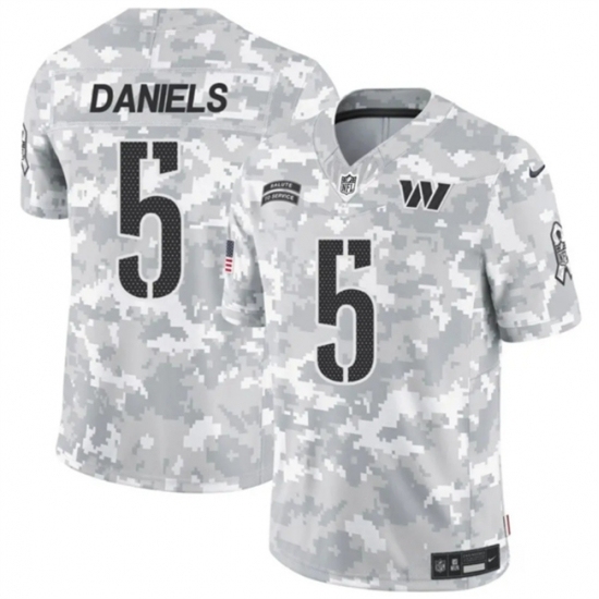 Youth Washington Commanders #5 Jayden Daniels 2024 F U S E Arctic Camo Salute To Service Limited Stitched Football Jersey - Ujersey