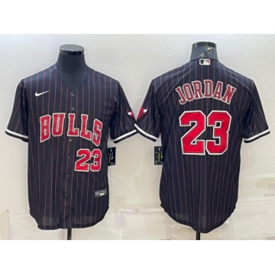 Men's Chicago Bulls #23 Michael Jordan Black Cool Base Stitched Baseball Jersey - Ujersey