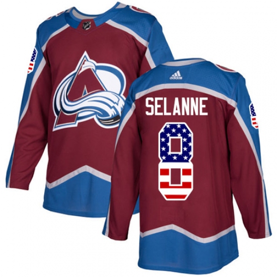 Men's Adidas Colorado Avalanche #8 Teemu Selanne Authentic Burgundy Red USA Flag Fashion NHL Jersey - Ujersey