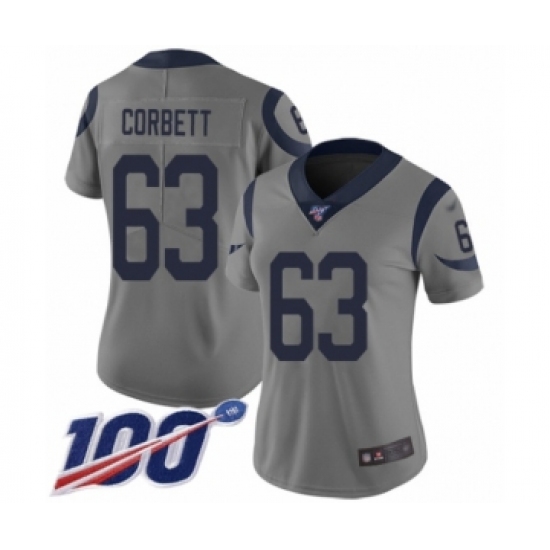 Women's Los Angeles Rams #63 Austin Corbett Limited Gray Inverted Legend 100th Season Football Jersey - Ujersey