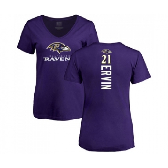 Football Women's Baltimore Ravens #21 Tyler Ervin Purple Backer T-Shirt - Ujersey