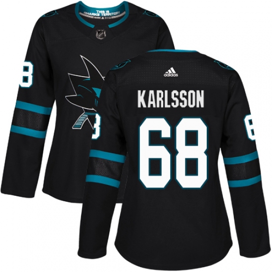 Women's Adidas San Jose Sharks #68 Melker Karlsson Premier Black Alternate NHL Jersey - Ujersey